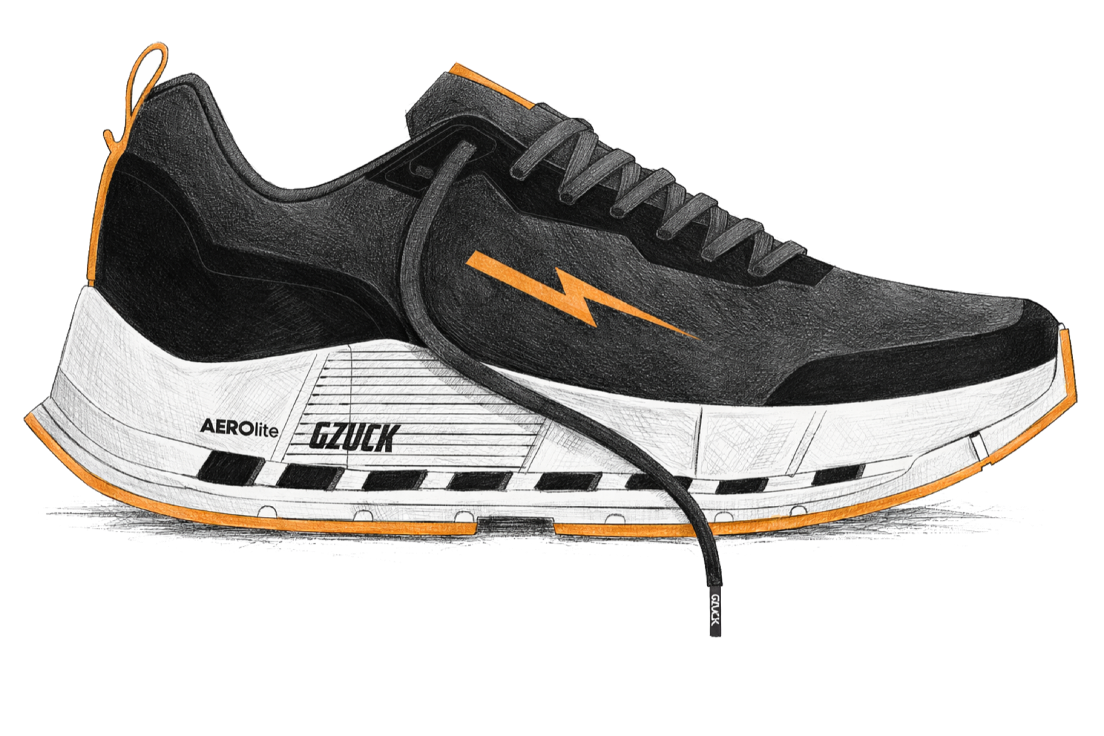 Black and orange footwear concept side profile